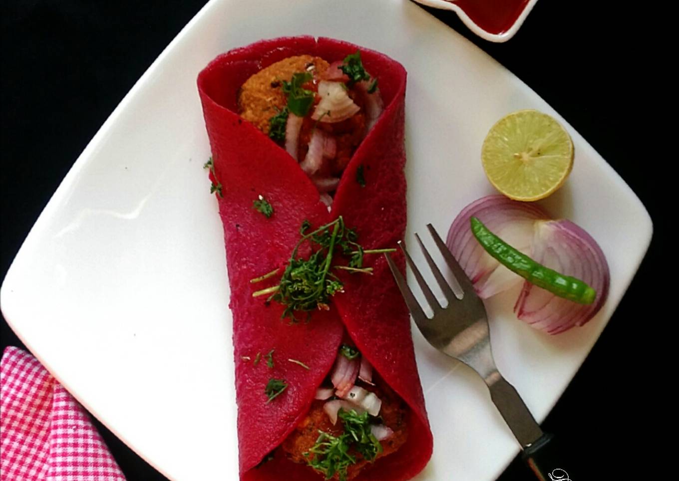 Chana dal seekh kebab in beet wrap