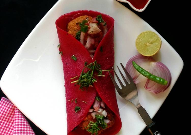 Chana dal seekh kebab in beet wrap