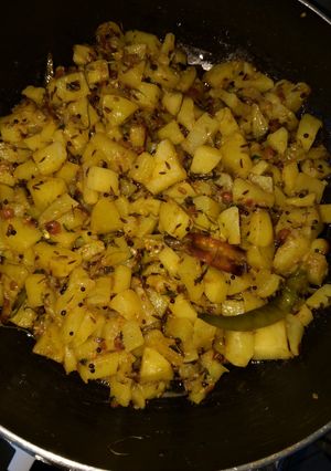 A picture of Aloo METHI fry(POTATO FENUGREEK LEAF POWDERFRY).