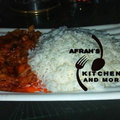 A picture of White rice with cabbage stew.