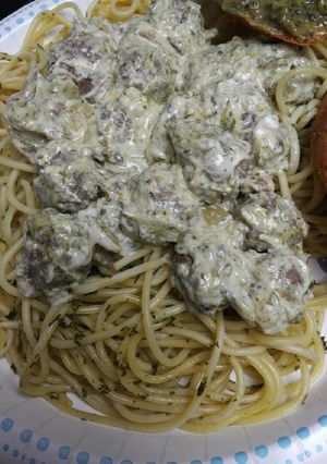 A picture of Emerald Spaghetti and Meatballs.