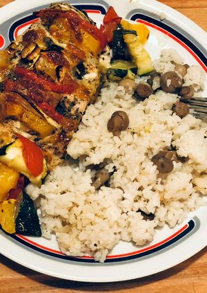 Zsebes csirkemell gombás rizzsel recept fotója