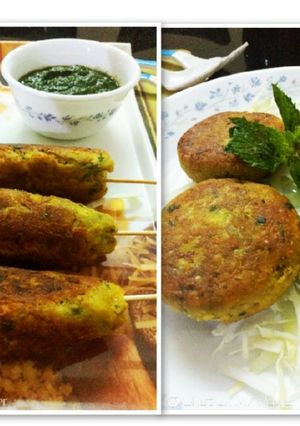 A picture of Coconut dry fruits and Paneer stuffed raw Jack fruit kebab.