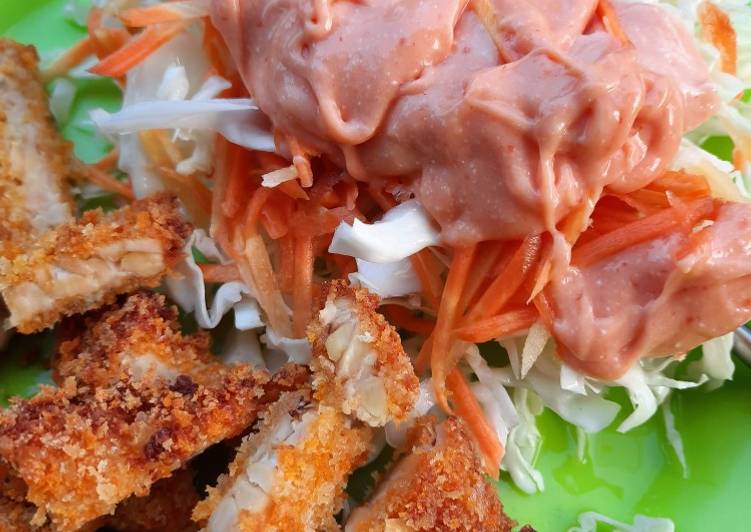 Cara Membuat Tempe Katsu dan salad ala hokben yang Harus Anda Coba
