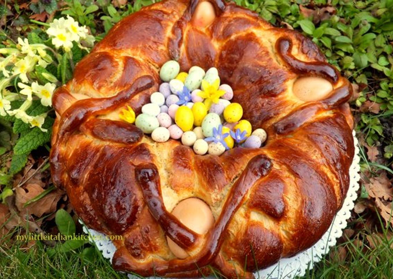 Italian Easter brioche with encased eggs