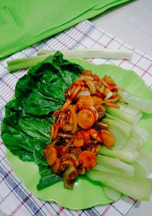 Foto resep Pakcoy sosis saus lada hitam