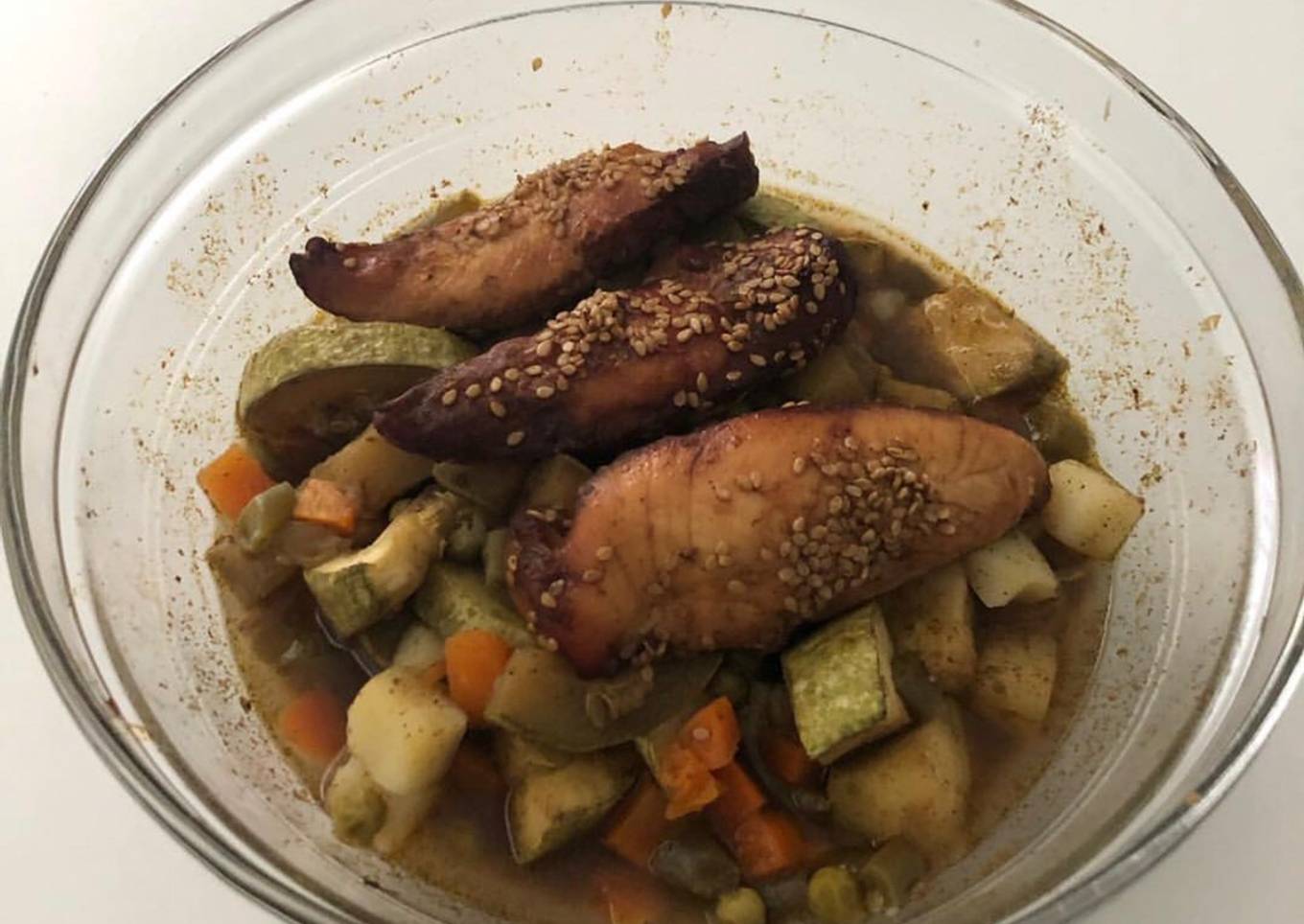 Pechuga al horno con verduras y semillas de sésamo!!!