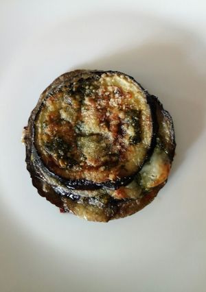 A picture of Aubergine and pesto stack.