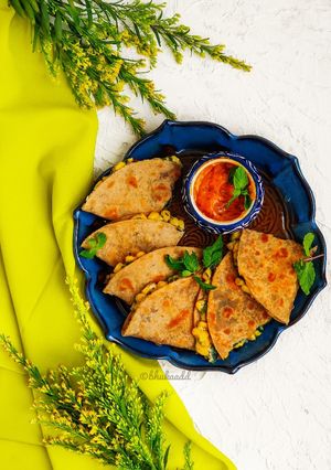 A picture of Desi corn spinach quesadilla.