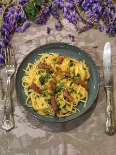 Foto di Carbonara al limone con guanciale e menta
