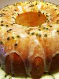 White chocolate cake with passion fruit icing