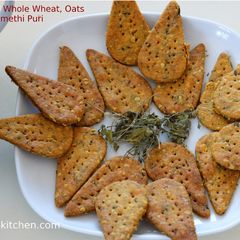 Baked wholewheat, oats, kasurimethi puri A picture of Baked wholewheat, oats, kasurimethi puri.