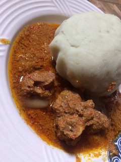 A picture of Pounded yam with egusi soup.