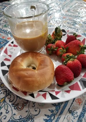 A picture of Bagel with cream cheese.