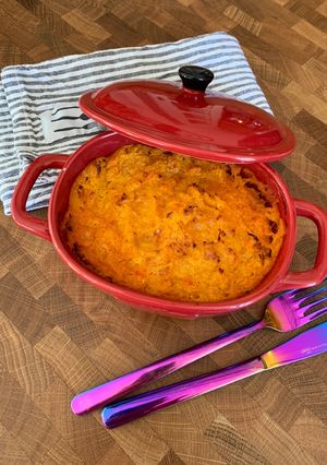A picture of Sweet Potato, Duck, and Chorizo Shepherd’s Pie.