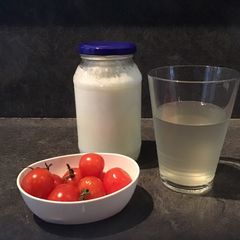 A picture of Kefir, milk and water.