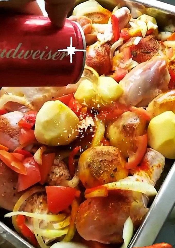 Una foto de Pollo al horno Budweiser 🍺