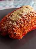 Pimientos al horno rellenos de mijo y soja texturizada