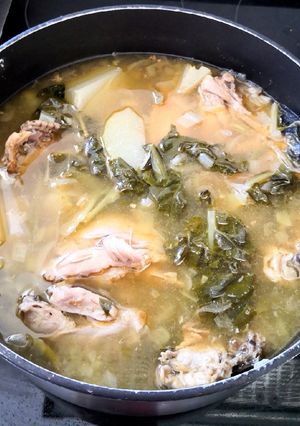 A picture of Winter Chicken Soup with Veges & Roast Butternut in oven.