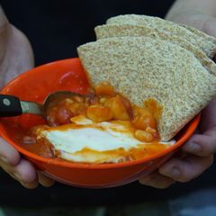 Chorizo, Gnocchi, baked beans and egg one pot family feast A picture of Chorizo, Gnocchi, baked beans and egg one pot family feast.