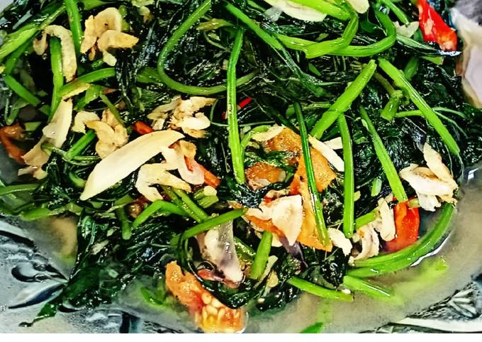 Resep: Cah ebi lung/ daun ubi rambat Anti Gagal