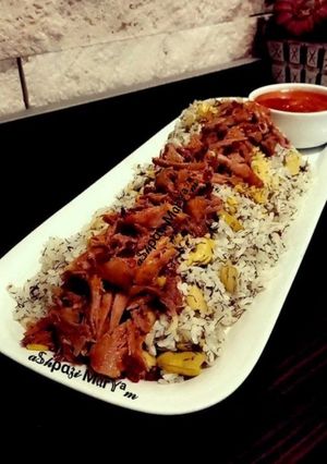 عکسی از دستور باقالی پلو با گوشت ریش شده