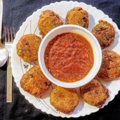 A picture of Amaranth Pakora and Soup.