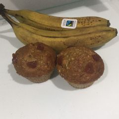 A picture of Banana and Coconut cherry muffin.