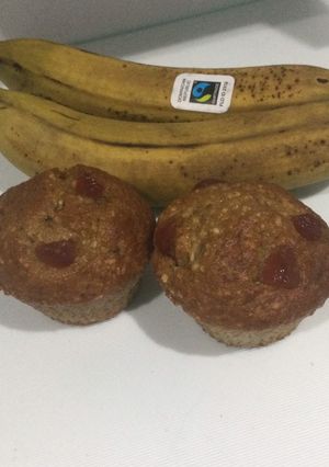 A picture of Banana and Coconut cherry muffin.