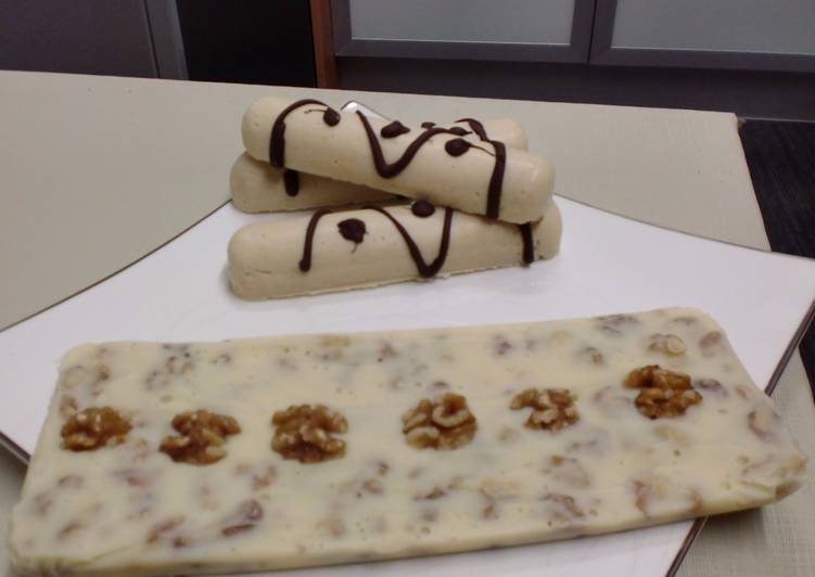Turrón de trufa blanca y nueces. Turroncitos de coco y chocolate blanco