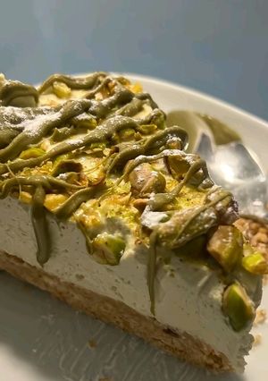 Una foto de Cheesecake de pistacho