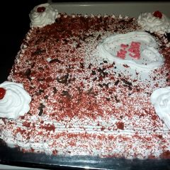 A picture of Redvelvet cake with heavy cream frosting#authors marathon.