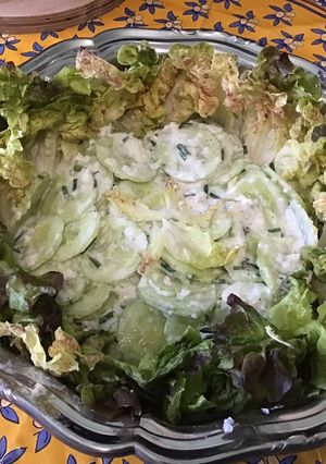 A picture of Cucumber and Black Radish Salad with Skyr and Chives.