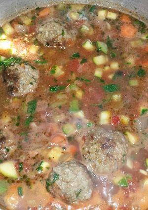 A picture of Albondigas (meatball soup).