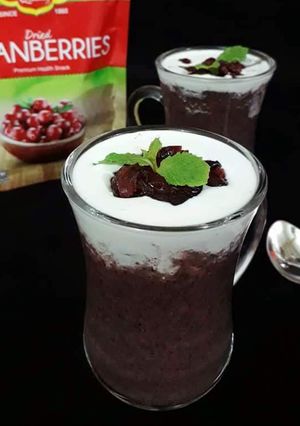 A picture of Black Rice Cranberry Pudding With Cranberry Compote.