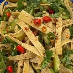A picture of Chinese Tofu Sheets and Cucumber Salad.
