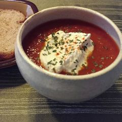 A picture of Roasted Red Pepper and Tomato Soup.