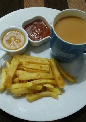 A picture of Chai with French fries☕🍟❤.