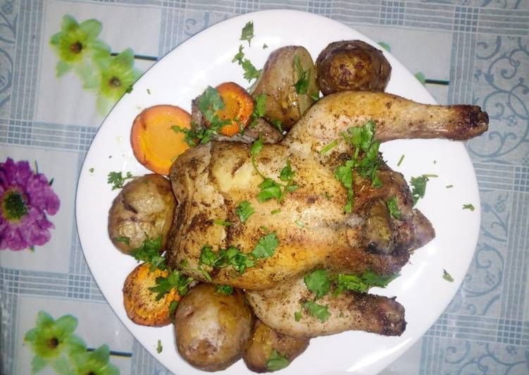 Dinner Ideas Baked Rosemary chicken with carrots and potatoes
