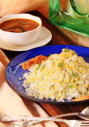 A picture of Sabbakki/Tapioca pearls  and Mung beans Upma.