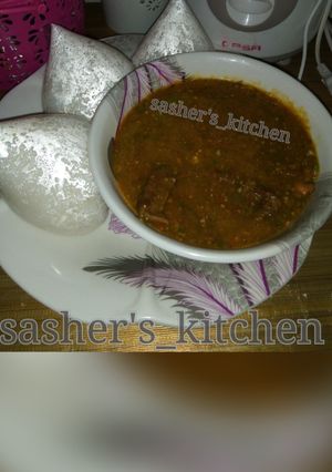 A picture of Mashed rice with miyan kubewa.