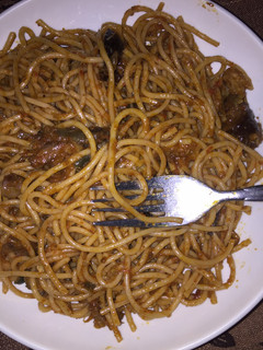 A picture of Jollof spaghetti.