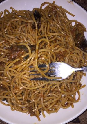 A picture of Jollof spaghetti.