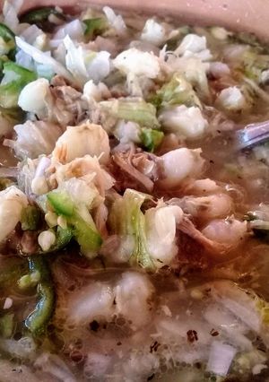 A picture of White Pork Pozole, Guerrero Style.