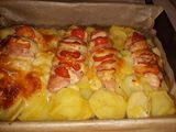 Piept de pui evantai cu roșii și cașcaval cu cartofi la cuptor