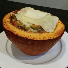 A picture of Brad's Hubbard squash-kin with harvest stuffing.
