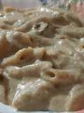 Macarrones integrales con salsa de champiñones y Cabrales