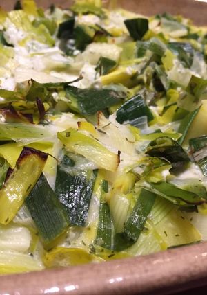 Une photo de Gratin d'hiver aux poireaux et chèvre frais