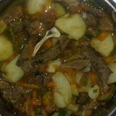 A picture of Beef stew with potatoes.