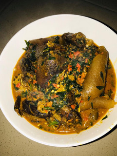 A picture of Six ingredients ogbono soup.